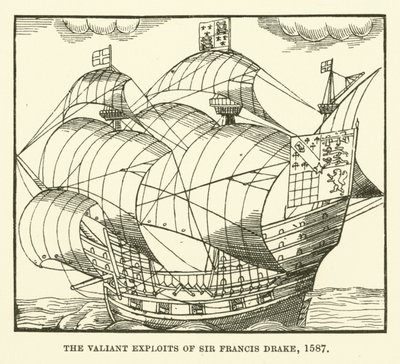 Sir Francis Drakes tapre bedrifter, 1587 af English School